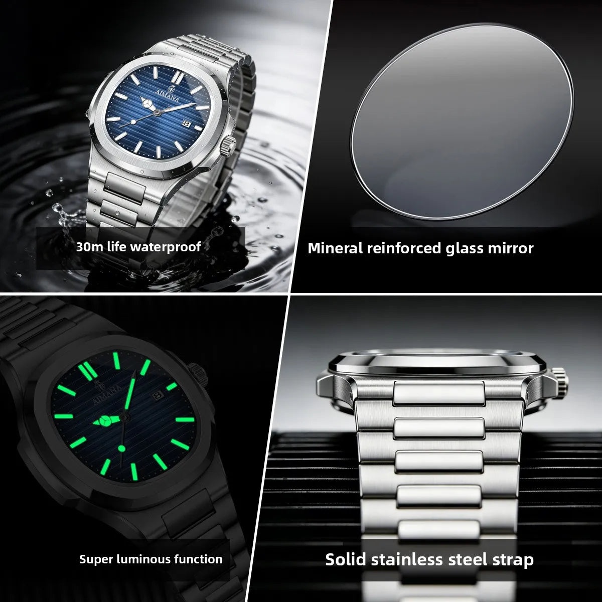 New Waterproof Ultra-Thin Alloy 41mm 9mm Stainless Steel Band Men's Quartz Watch Calendar 30M Water Resistant Pointer Live