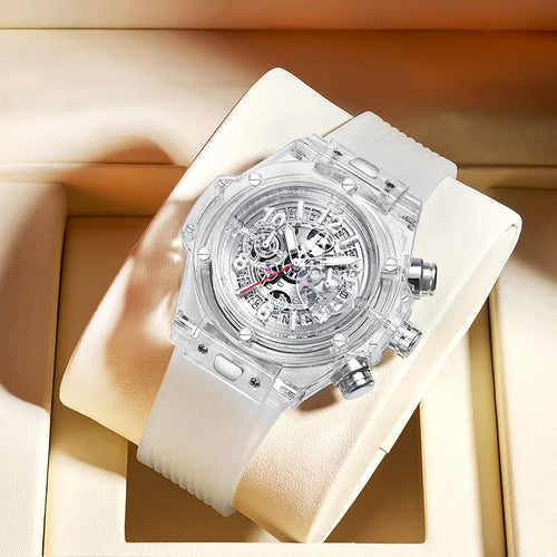 Best-selling Fashion Silicone-band Watch Stylish Minimalist Transparent Multi-functional 30M Waterproof Mineral Quartz 45mm