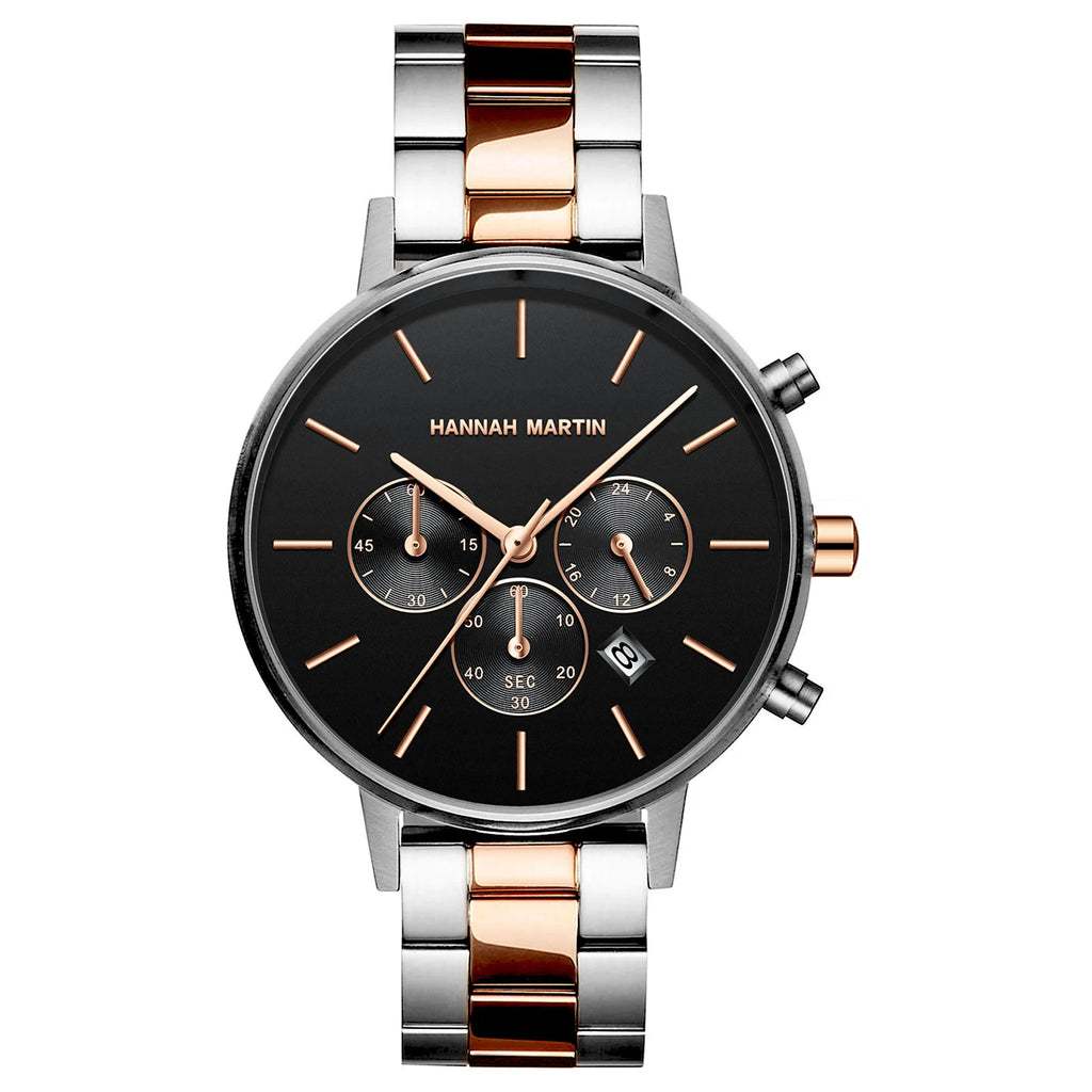 Three-Eye Six-Hand Chronograph Calendar Quartz Watch Alloy Case Stainless Steel Band 38mm Sapphire Crystal Waterproof Rose Gold