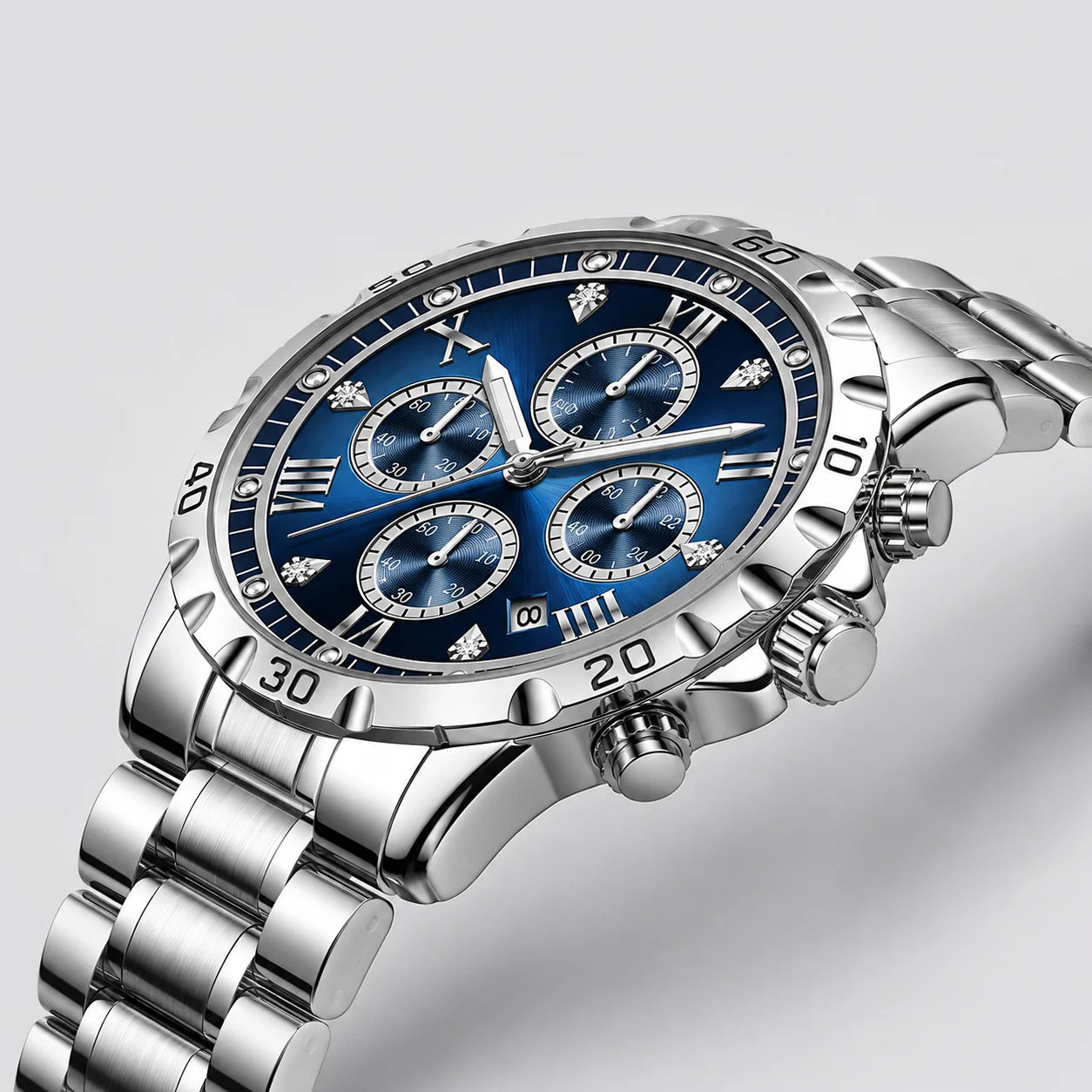 Men's Watch Luminous Quartz Movement Stainless Steel Band Alloy Case Pointer Dial Hidden Clasp 30M Water Resistant