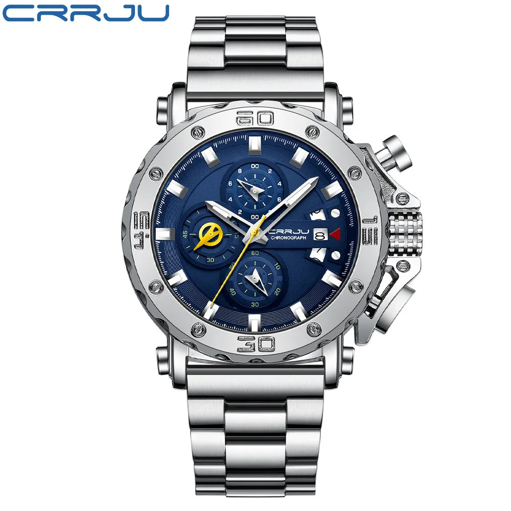 Men's Watch Alloy Case Solid Stainless Steel Band Pearl Quartz Movement Analog Extra-Large Dial Water Resistant 30M