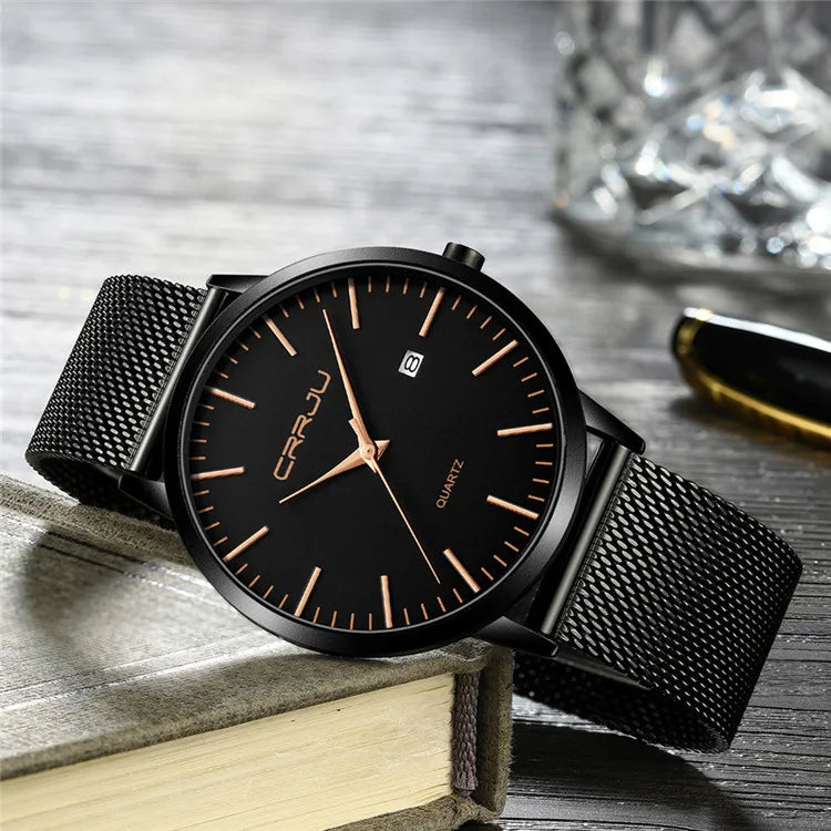 Men's Casual Quartz Alloy Acrylic Band Watch 30M Water Resistant Ultra-Thin Calendar Personalized New Student