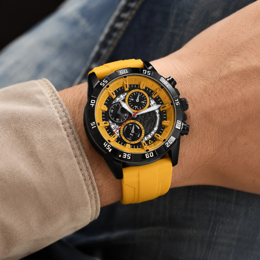 Outdoor Exercise Men's Quartz Watch Alloy Case Mineral-Strengthened Glass Dial Silicone Band Luminous 45mm Pointer 30M Water