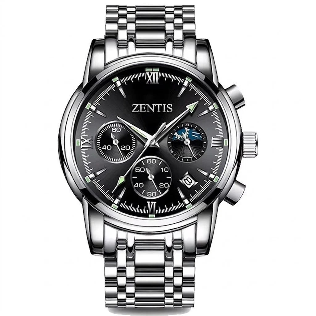 New Waterproof Luminous Quartz Movement Alloy Case Multifunctional Men's Stainless Steel Watch Korean Fashion Pointer