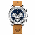 Brand New Men's Quartz Wristwatch Alloy 41mm Leather Strap Chronograph Pointer Dial 50m Water Resistant