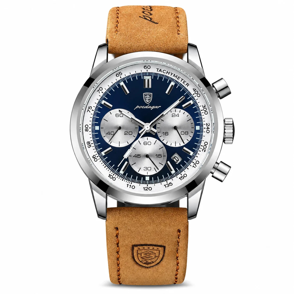 Brand New Men's Quartz Wristwatch Alloy 41mm Leather Strap Chronograph Pointer Dial 50m Water Resistant