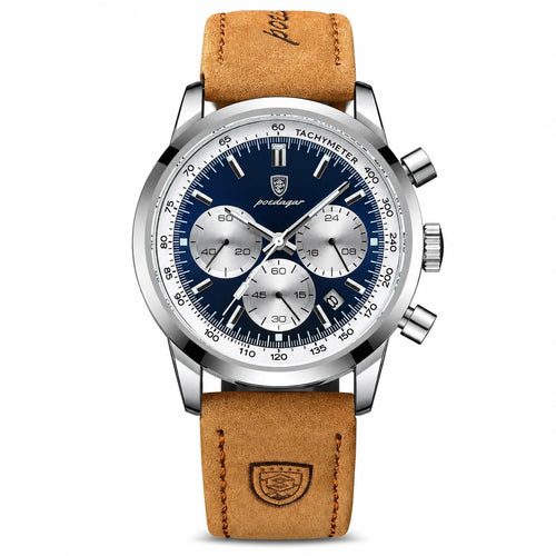 Brand New Men's Quartz Wristwatch Alloy 41mm Leather Strap Chronograph Pointer Dial 50m Water Resistant