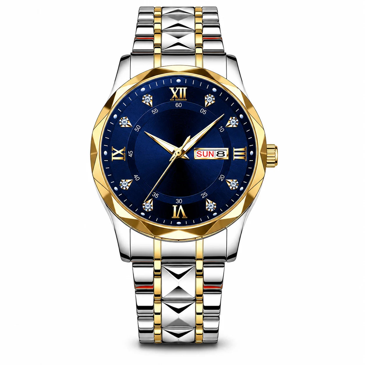 Luxury Men's Watch 10mm See-through Caseback Hollowed-out Design Dual-date Diamond-patterned Luminous Hands Pointer