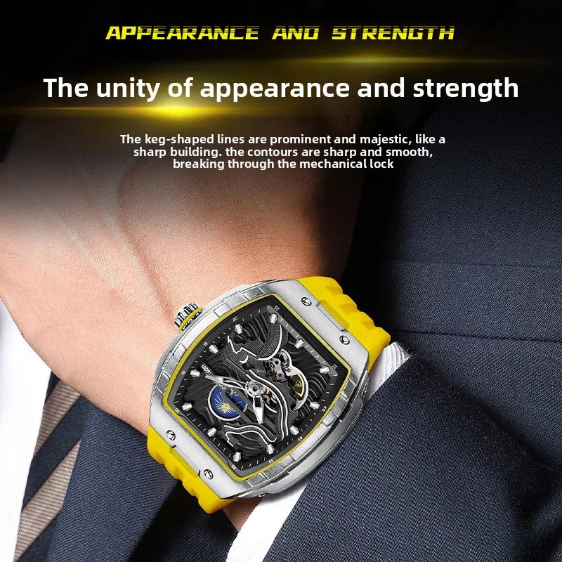 Cross-border TikTok Influencer Livestream Vintage Ethnic-style Watch Fully Automatic Open-work Luminous Mens Mechanical Silicone