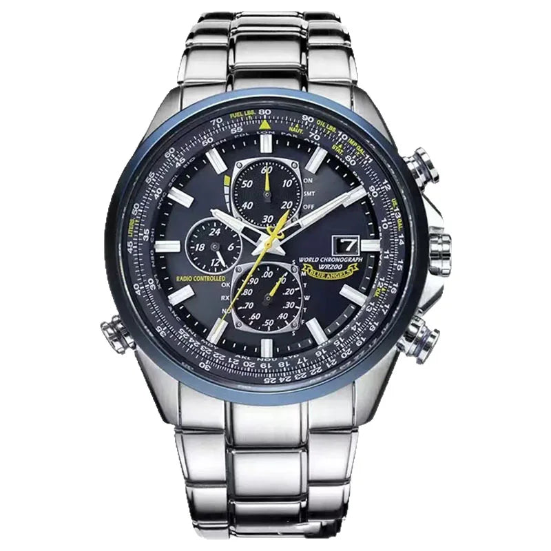 High-end Men's Stainless Steel Quartz Chronograph Watch with Pointer Dial Business Style 10m Water Resistant