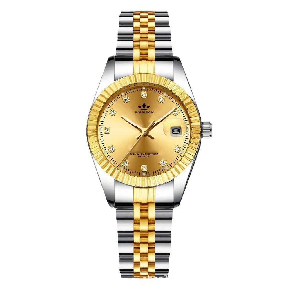Men's Luxury Quartz Luminous Watch Calendar Function Stainless Steel Bracelet 10m Water Resistant 40mm