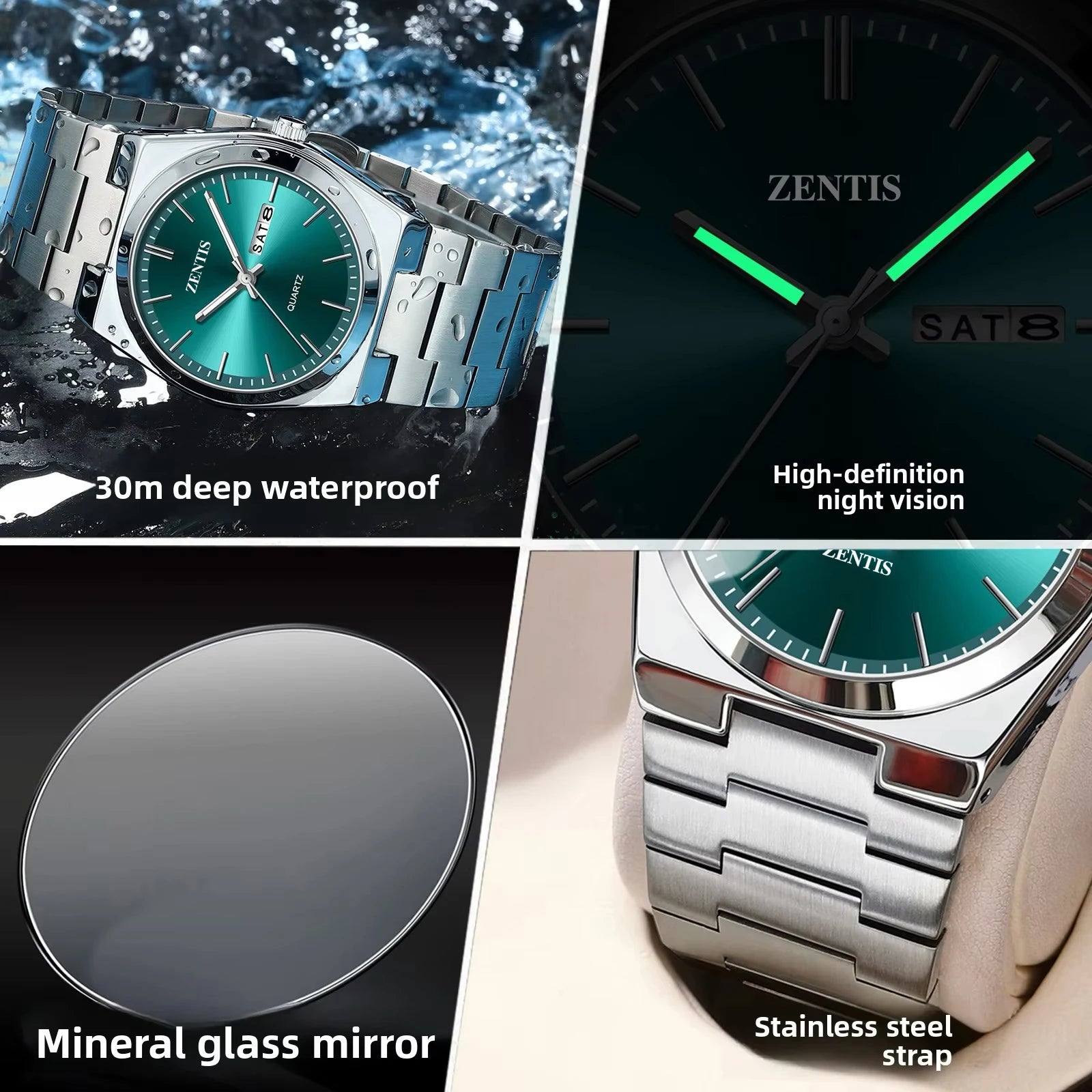 For New Lightweight Men's Alloy Case 5mm Stainless Steel Strap 50m Water Resistant Luminous Quartz Business Wristwatch 930