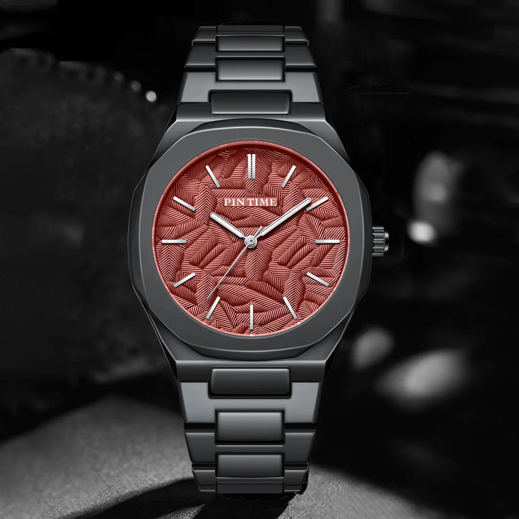 Luxury Fashionable Business Men's Watch Three-Dimensional Embossed Leaf Design Alloy Case 30M Water Resistant Quartz