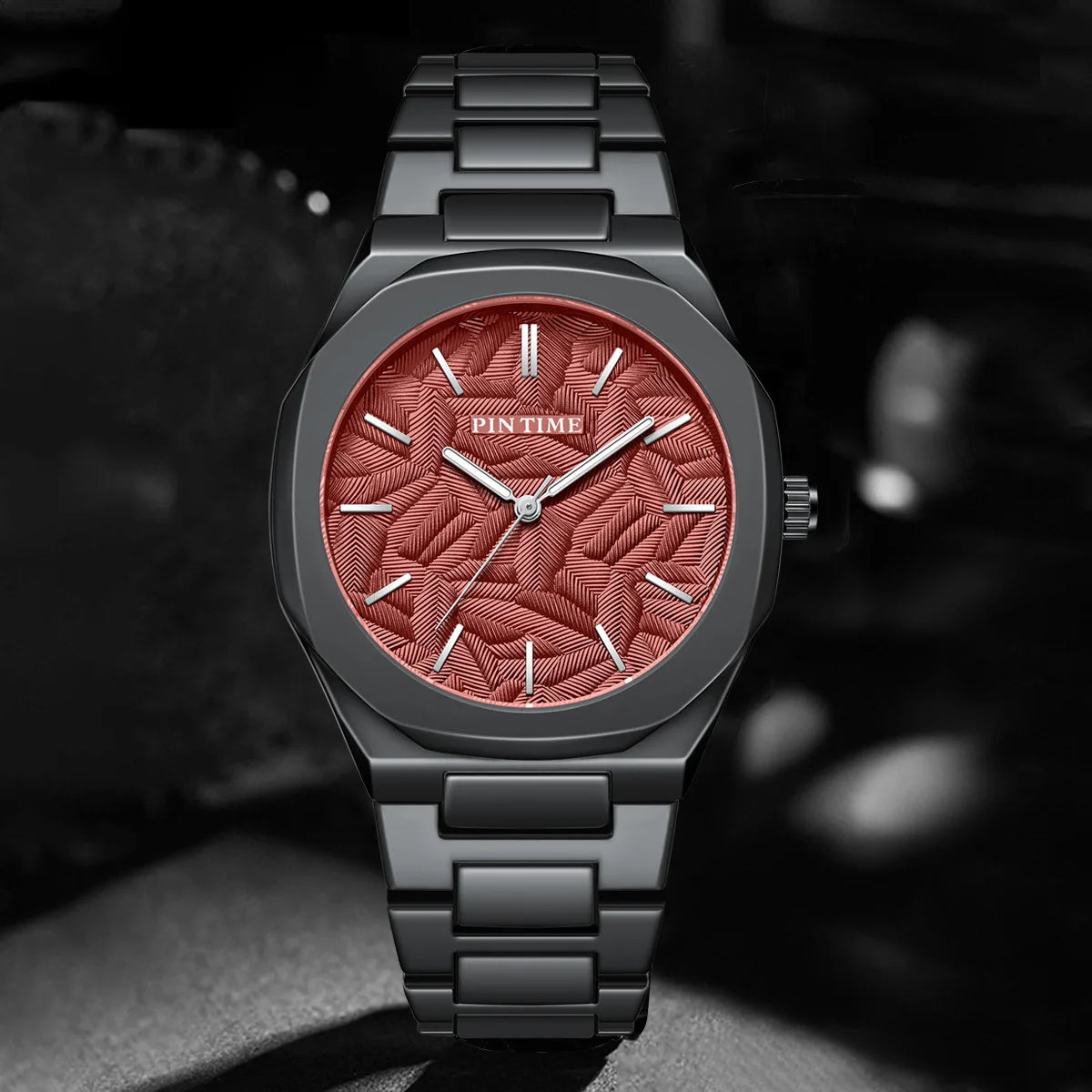 Luxury Fashionable Business Men's Watch Three-Dimensional Embossed Leaf Design Alloy Case 30M Water Resistant Quartz