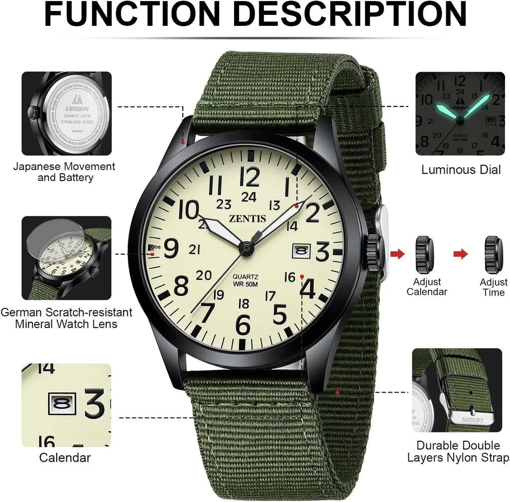 Mens Unisex Military Sport Alloy Case Nylon Strap Luminous Fashion Analog Quartz Watch