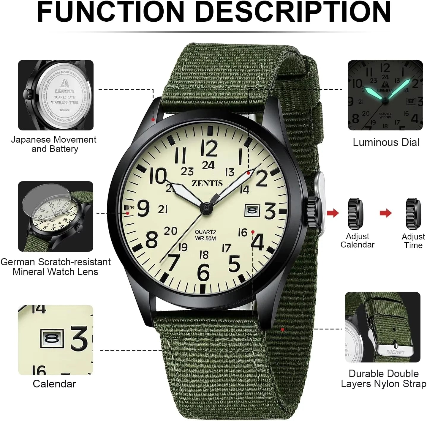 Mens Unisex Military Sport Alloy Case Nylon Strap Luminous Fashion Analog Quartz Watch