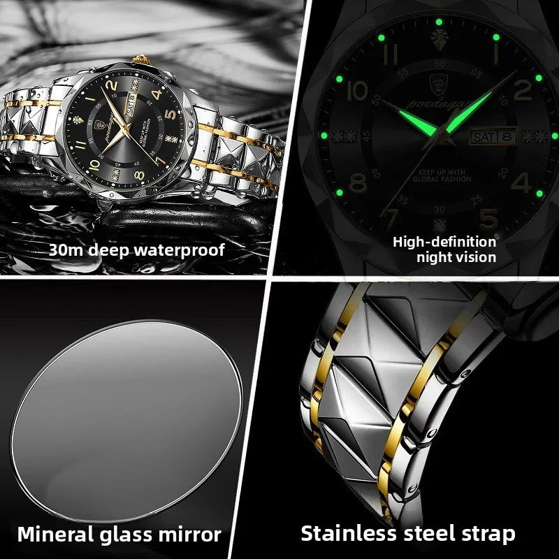 New Men's Luxury Quartz Watch Stainless Steel Band Alloy Case Luminous Waterproof 50m Sapphire Crystal Glass 41mm Pointer