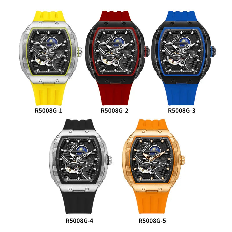 Cross-border TikTok Influencer Livestream Vintage Ethnic-style Watch Fully Automatic Open-work Luminous Mens Mechanical Silicone