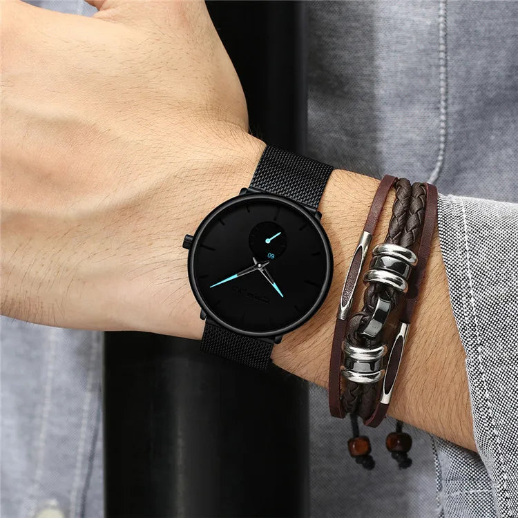 Luxury Men's Watch Japan Quartz Movement Alloy Case Acrylic Dial Window Water Resistant 30M Leisure Style Box Included