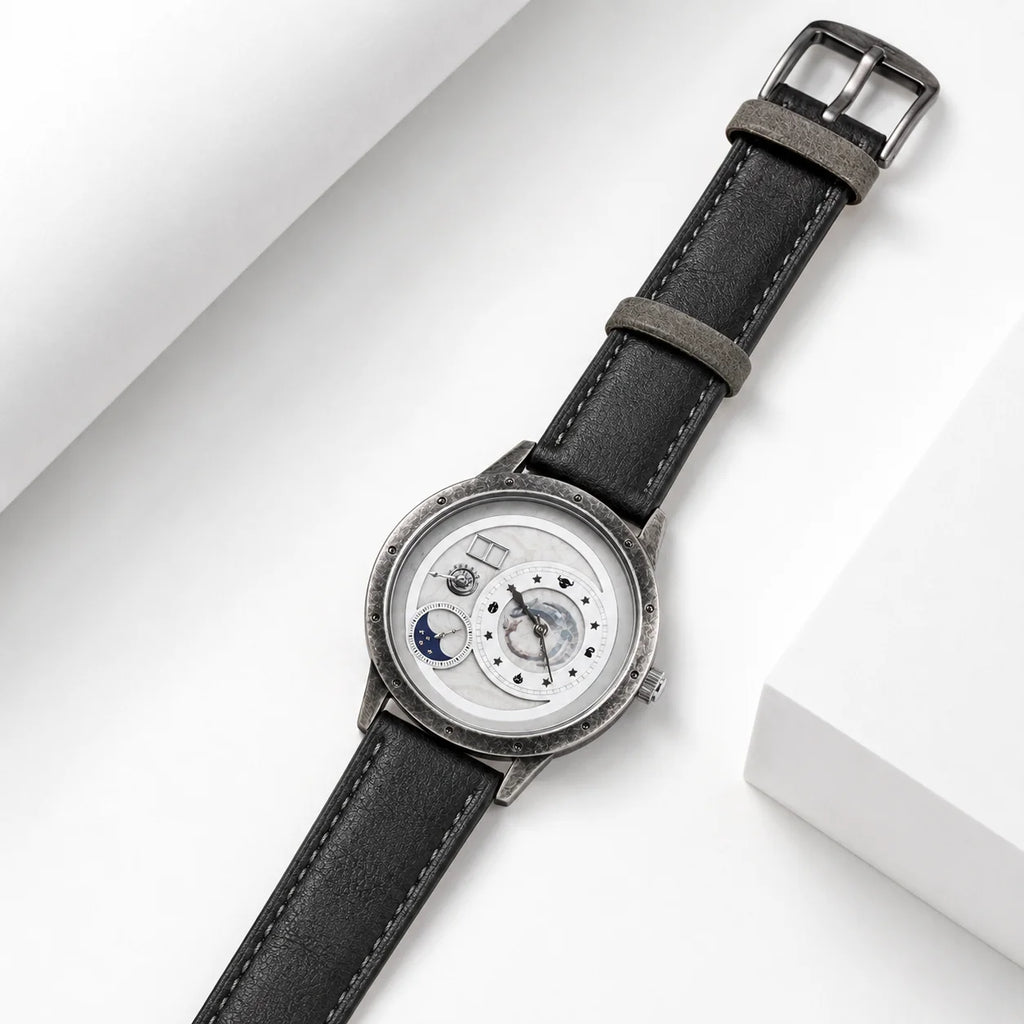 OEM Custom Logo Men's Quartz Watch Round Stainless Steel Case Glass Dial PU Leather Strap Wholesale for Business Casual Wear