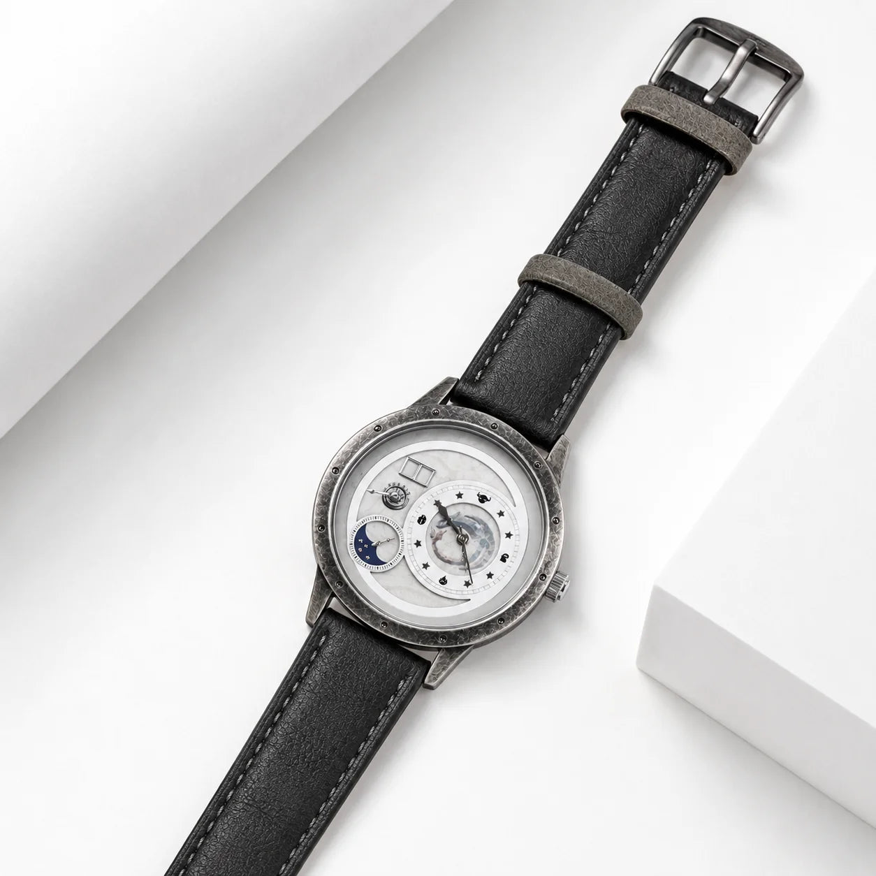 OEM Custom Logo Men's Quartz Watch Round Stainless Steel Case Glass Dial PU Leather Strap Wholesale for Business Casual Wear