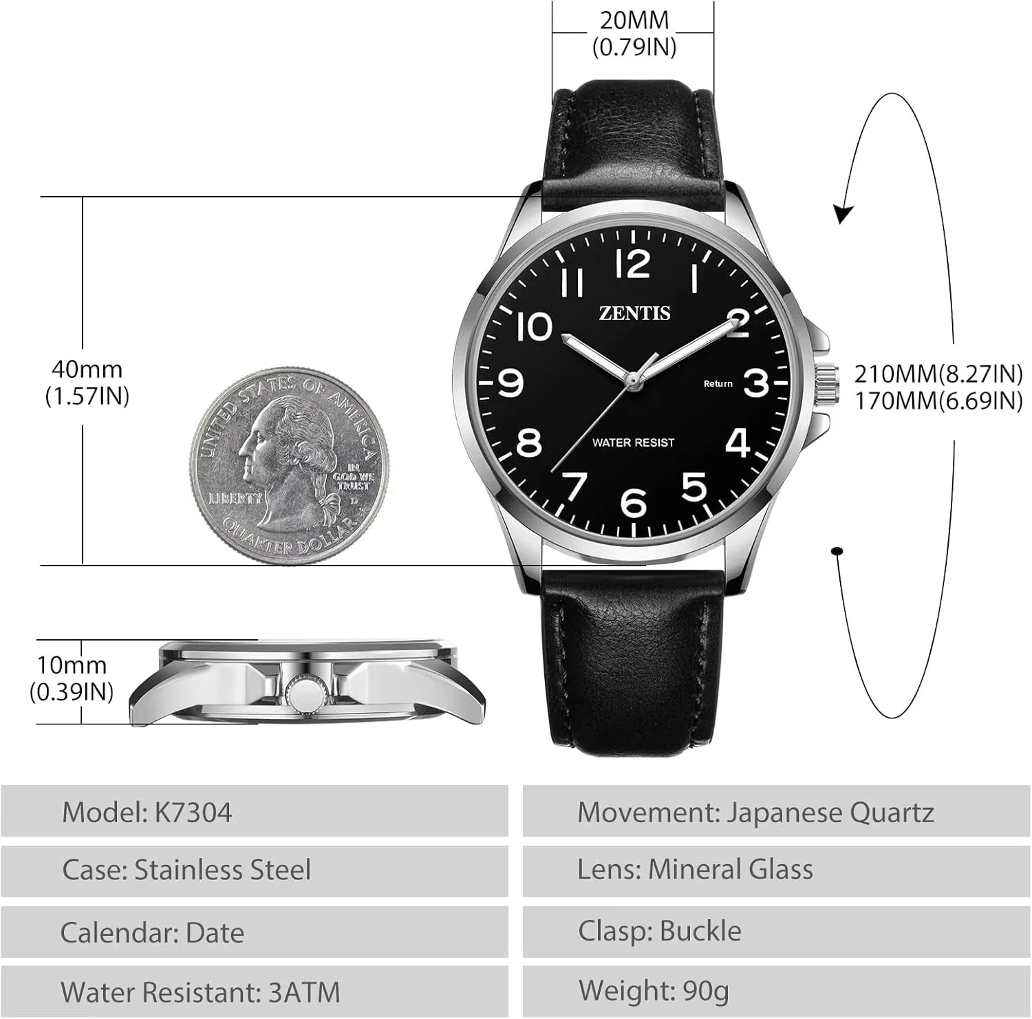 Watch for Men Fashion Minimalist Acrylic Case Lightweight Waterproof Quartz Analog Date Leather Strap Wrist Watch