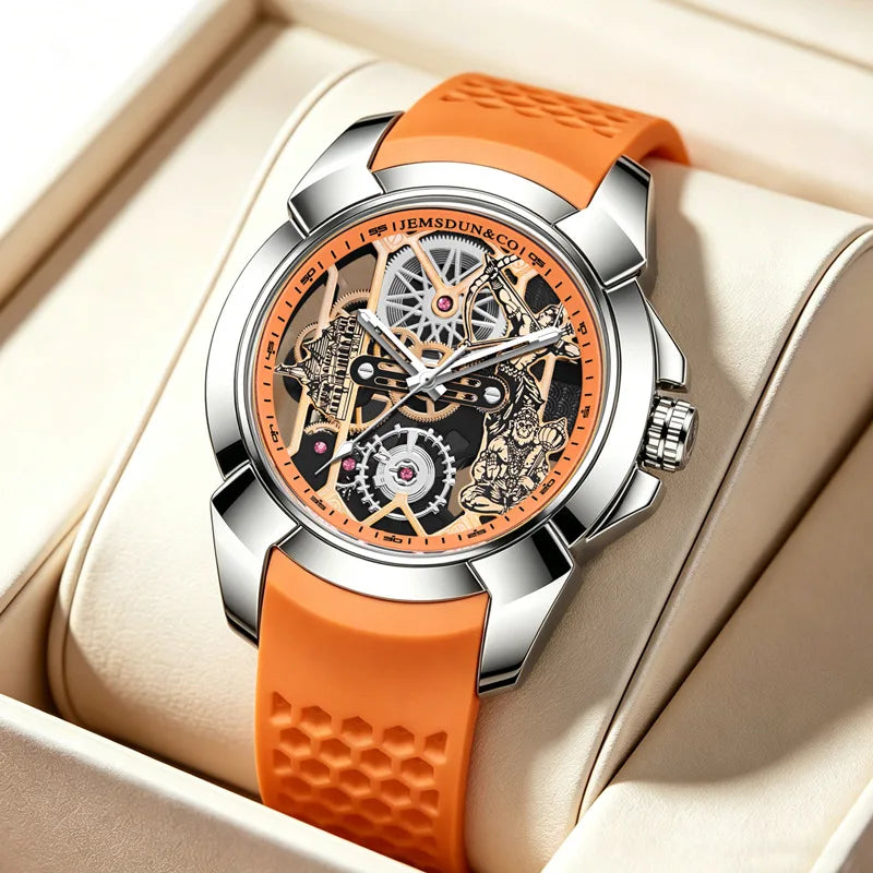 New Cross-border E-commerce Bestseller Hollow-out Men's Sporty Quartz Watch 44mm Large Pointer Silicone Band 30M Water