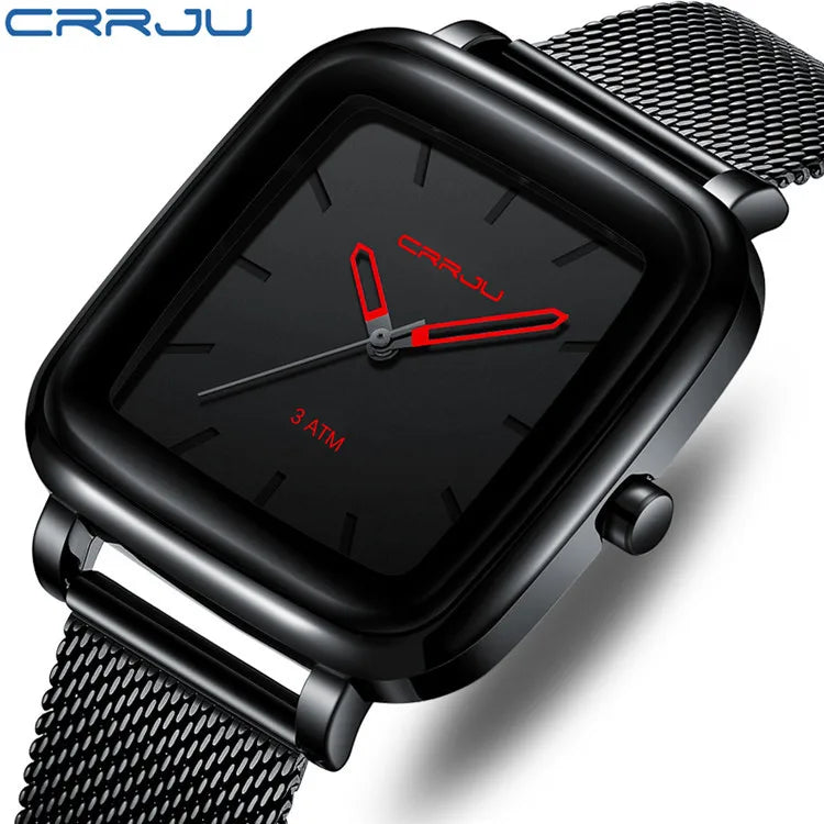 Men's Leisure Watch Square Dial Alloy Case Pearl Quartz Analog Stainless Steel Band Water Resistant 30M Long Fashionable
