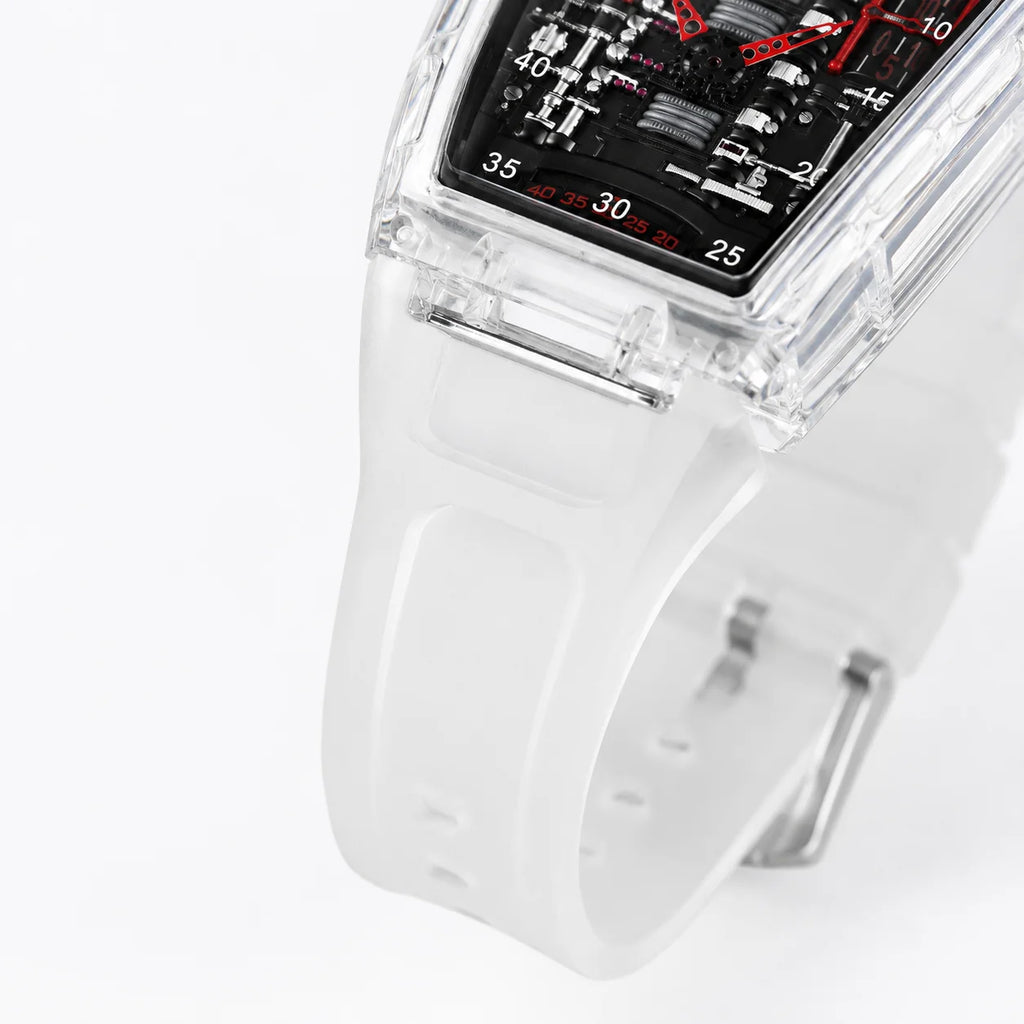 Transparent Men's Sport Watch 45mm Mineral-Strengthened Glass Silicone Band Quartz Movement Elegance Daily Use Business Acrylic