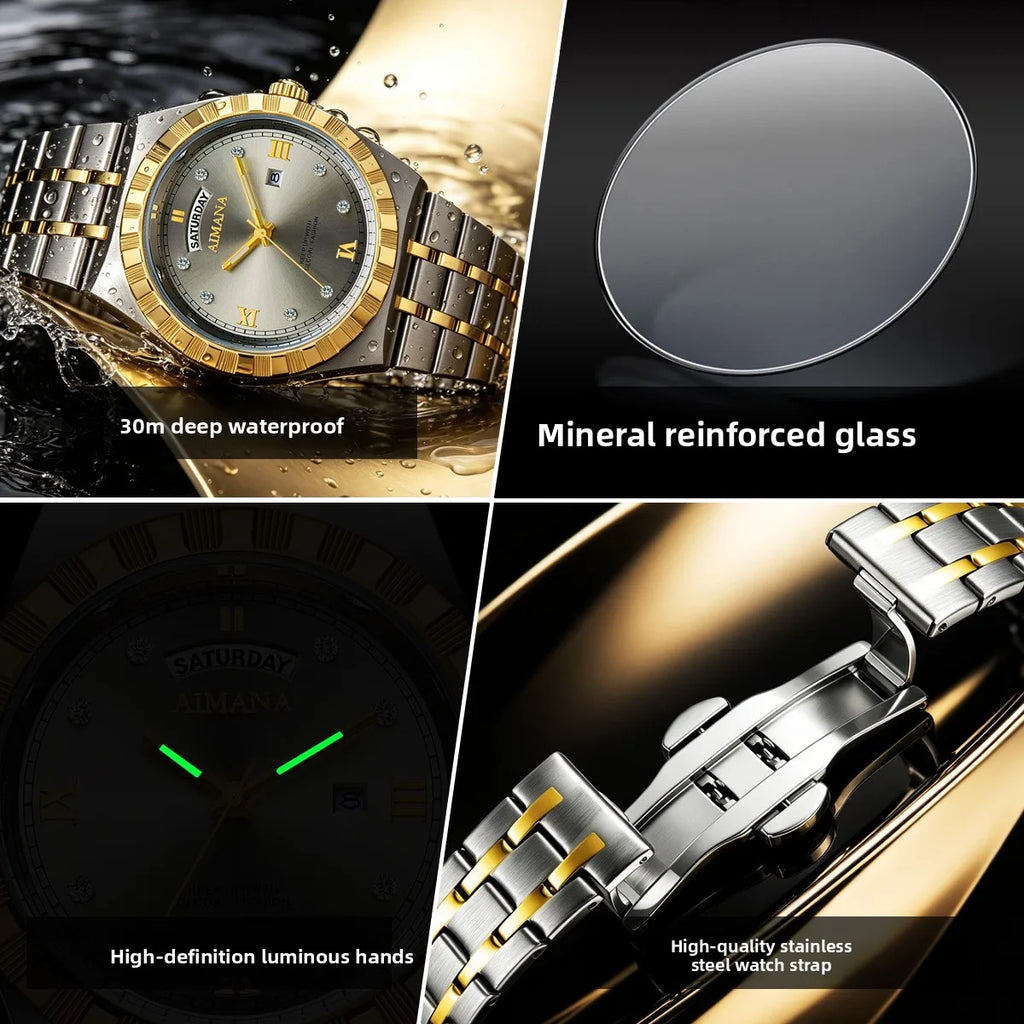 Luxury Men's Quartz Watch 40mm Pointer Dial Stainless Steel Band Acrylic Case Mineral-Strengthened Glass 30M Water Resistant Box