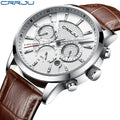 Leather Strap Quartz Alloy Case Pearl Movement Analog Dial Six-Hand Chronograph 30M Water Resistant Stylish Leisure Men's Watch