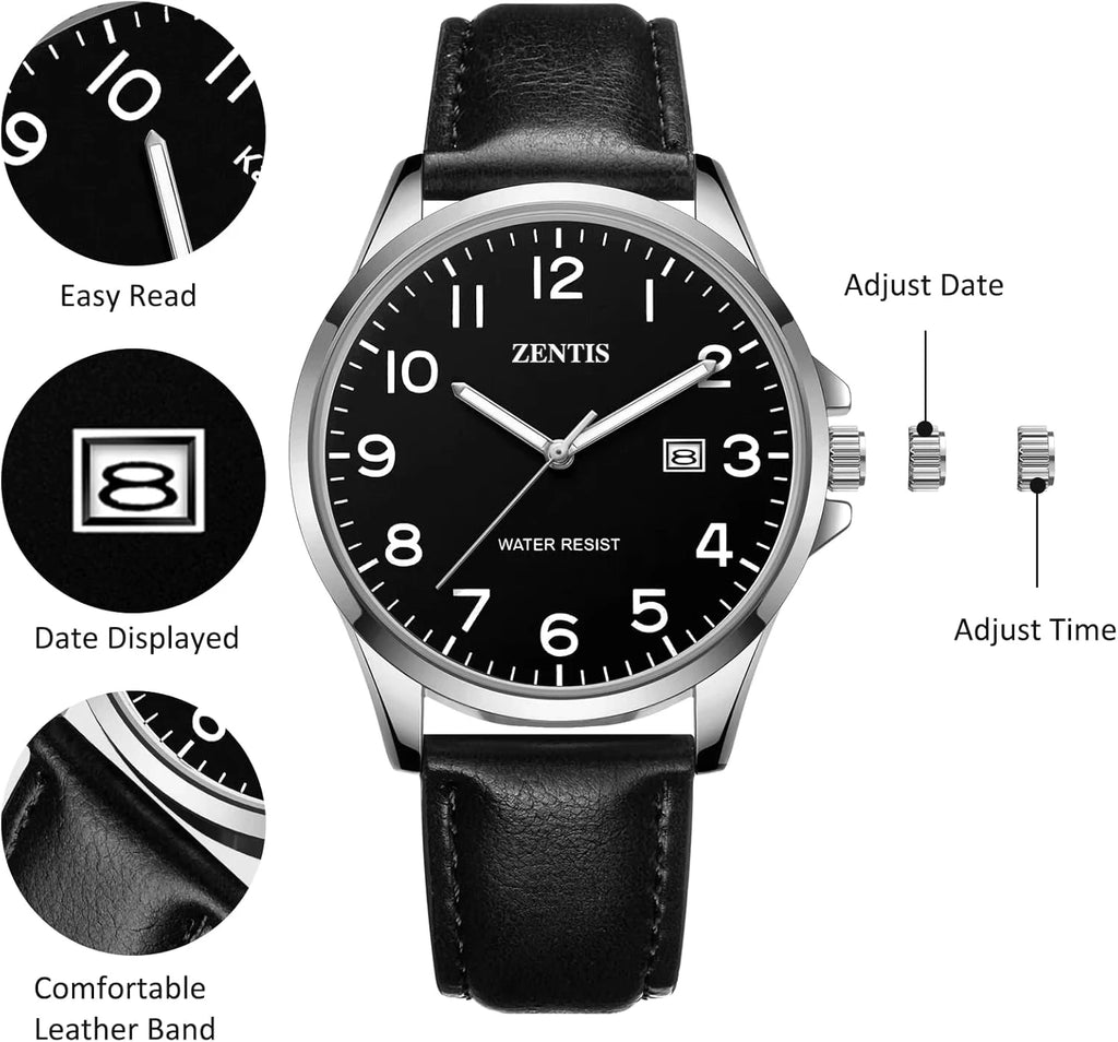 Watch for Men Fashion Minimalist Acrylic Case Lightweight Waterproof Quartz Analog Date Leather Strap Wrist Watch