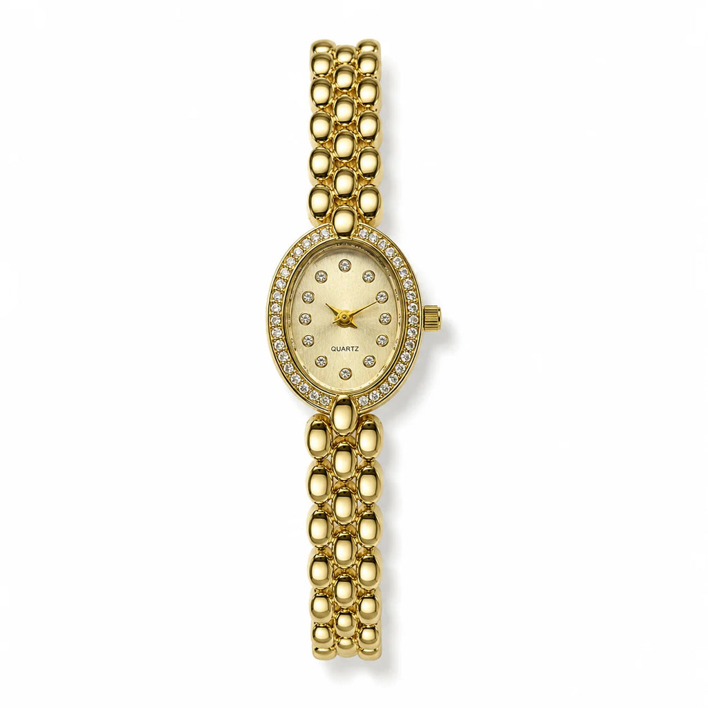 OEM Custom Logo Small Quartz Analog Glass Watch Alloy Case Metal Strap Dial Vintage Luxury Butterfly Clasp Splash Resistant