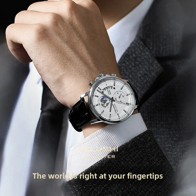 LOUIE JUELEN Live-Stream Bestseller Fashion Business Three-Hand Chronograph Pointer 41mm Alloy Quartz Leather Watch Men 30M