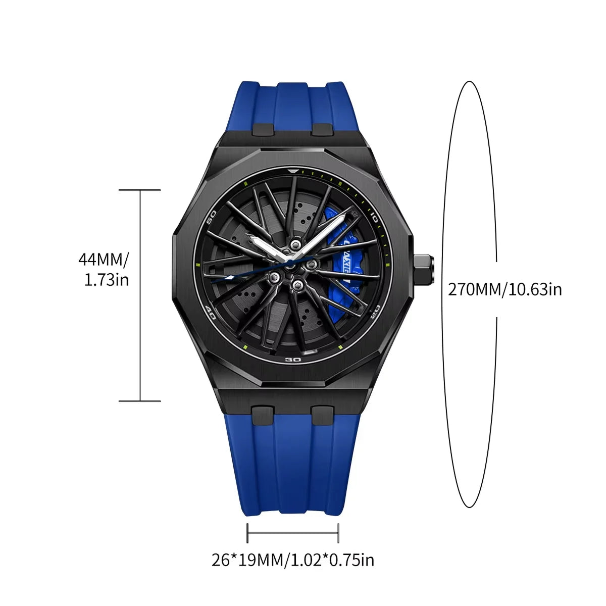 Hub-Style Rotating Quartz Rubber Band 47mm Pointer Dial Stainless Steel Case 30M Water Resistant Simple Men's Fashion Watch