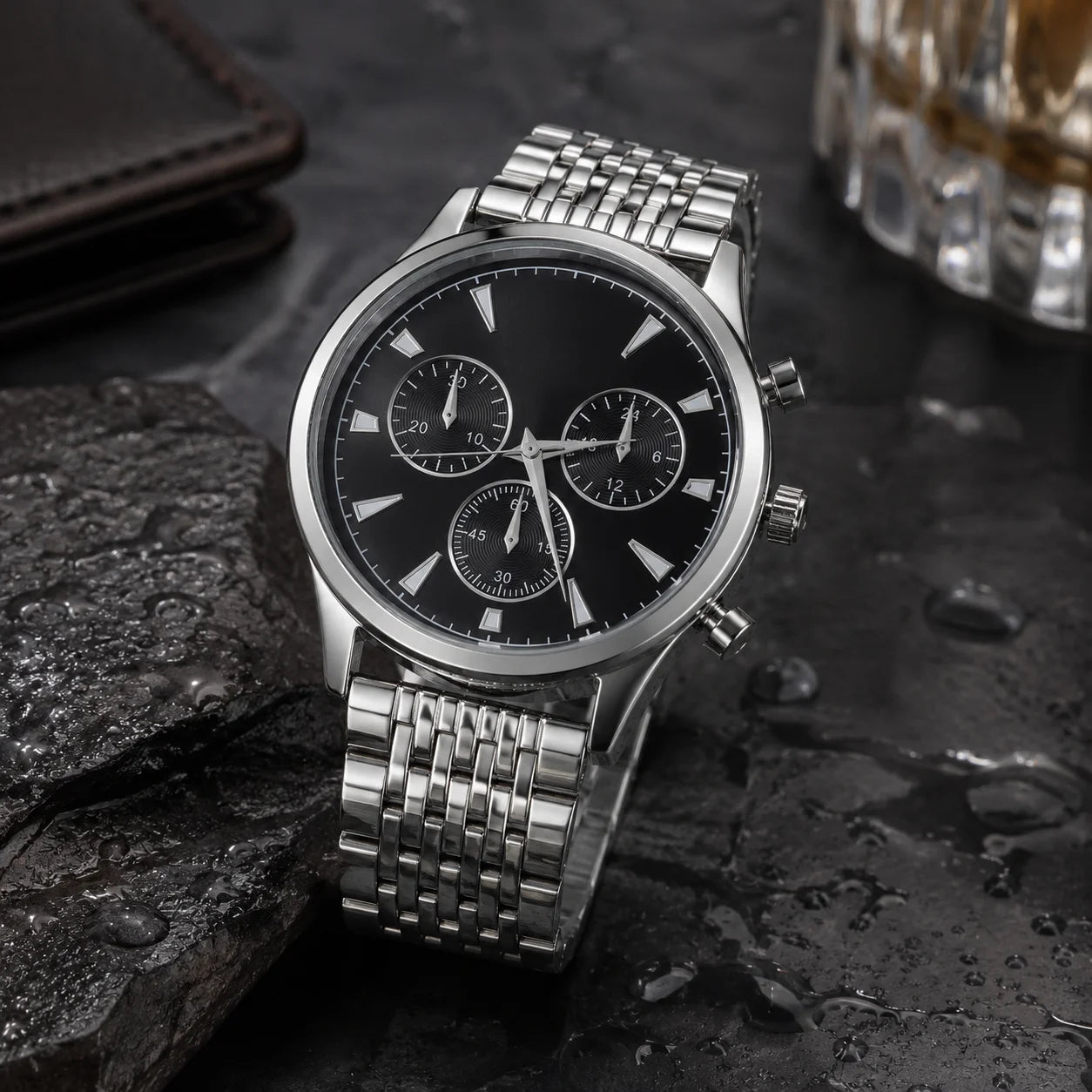 OEM Custom Logo Extra Large Round Quartz Watch Alloy Case Glass Dial Stainless Steel Strap 45mm Wholesale Men