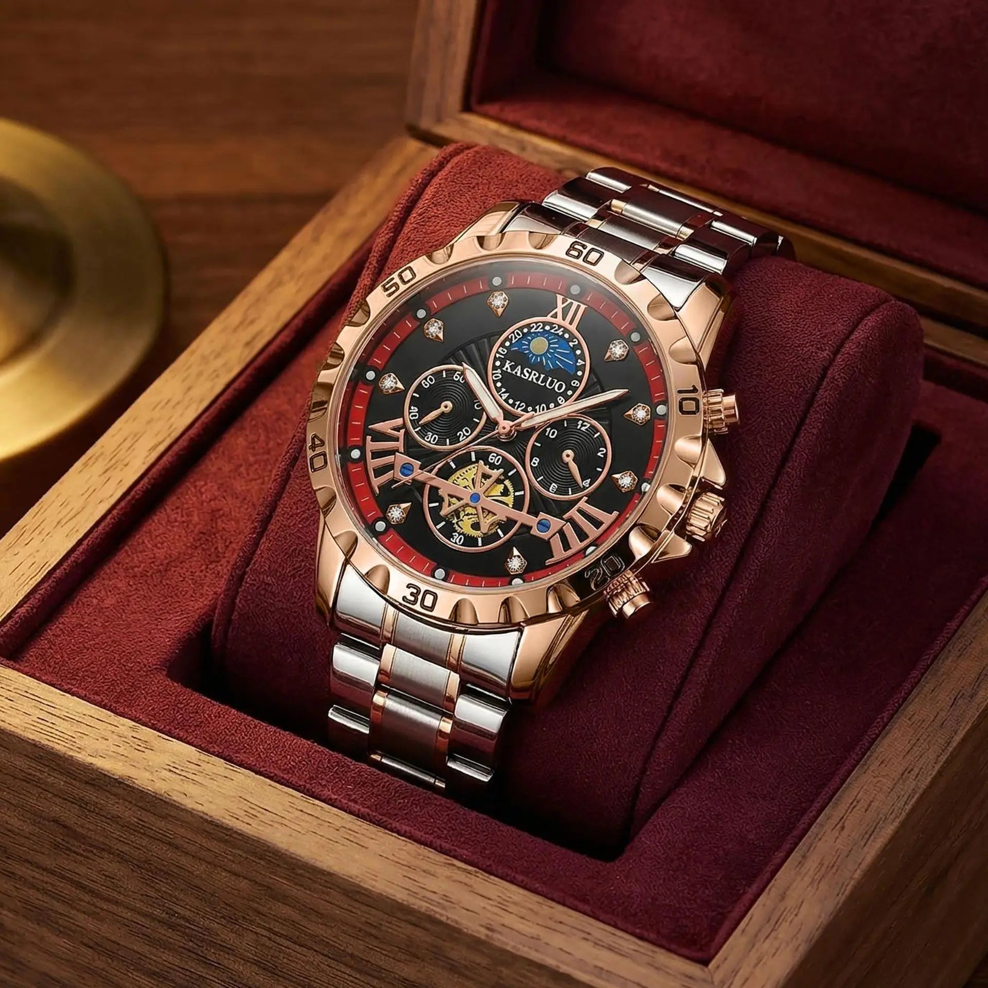 Fashionable Men's Business-style Quartz Watch with Pointer Dial Luminous Stainless Steel Band 20m Water-resistant Hidden Clasp