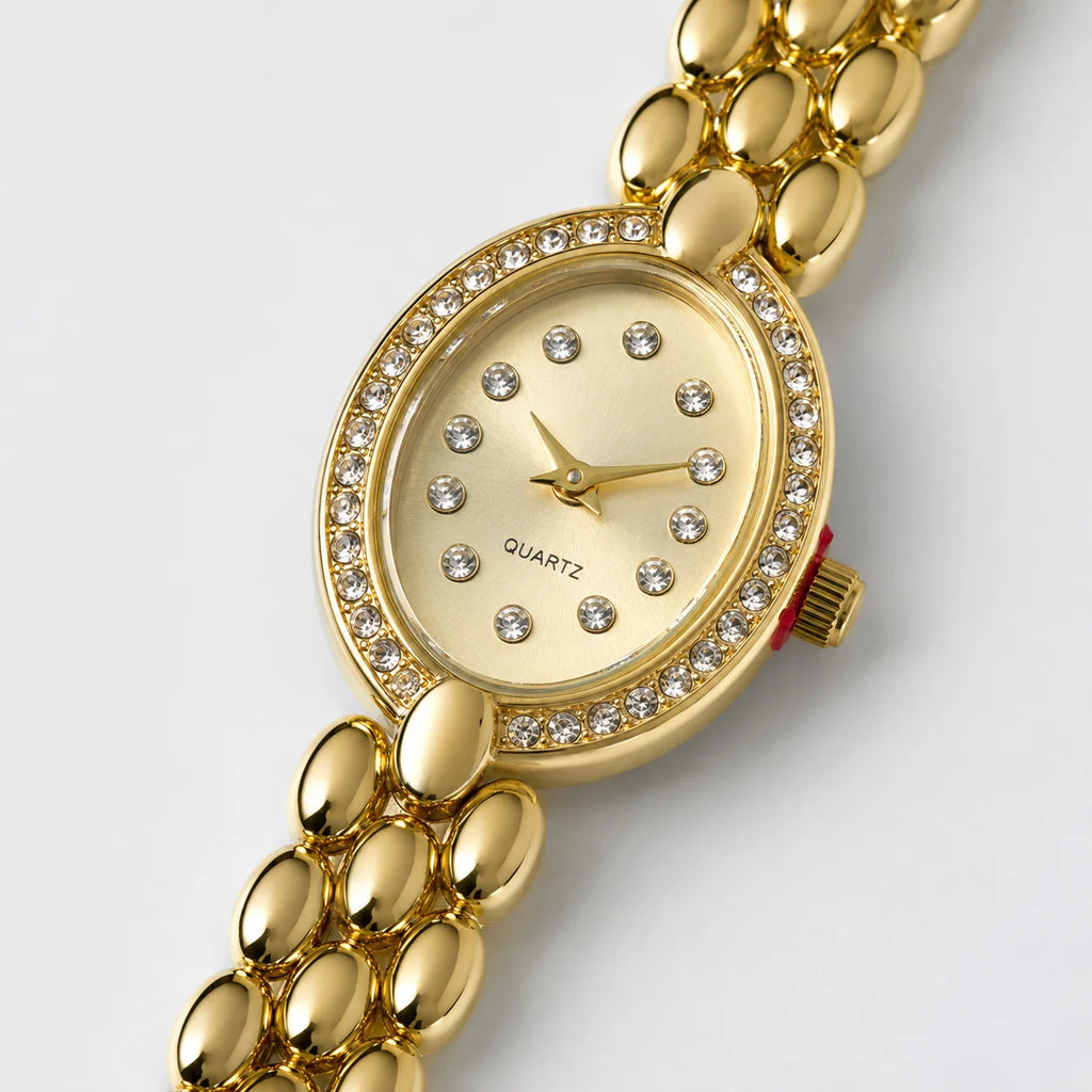 OEM Custom Logo Small Quartz Analog Glass Watch Alloy Case Metal Strap Dial Vintage Luxury Butterfly Clasp Splash Resistant
