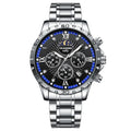 Men's Alloy Multifunctional Quartz Watch Moon Phase Chronograph Luminous Sapphire Crystal Glass 30M Water Resistant