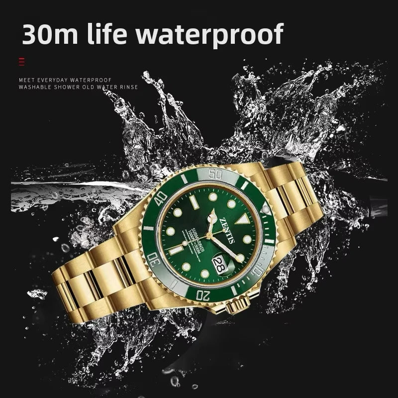 Men's Quartz Alloy Case Sports Diving Watch-Stainless Steel Band Water Resistant 30M Pointer Dial Date Display