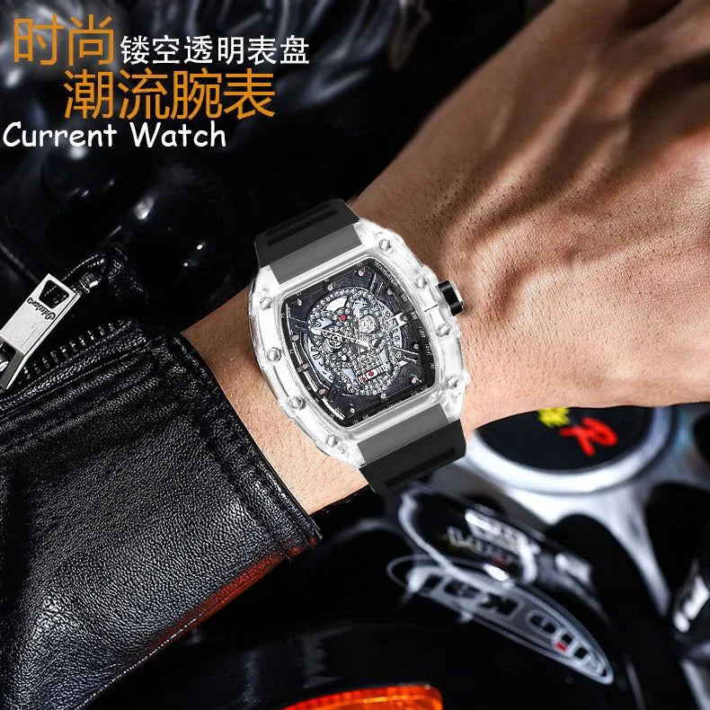 New High-Appearance Fashionable Non-Mechanical Transparent Skeleton-Style Men's Watch Quartz Silicone Pointer