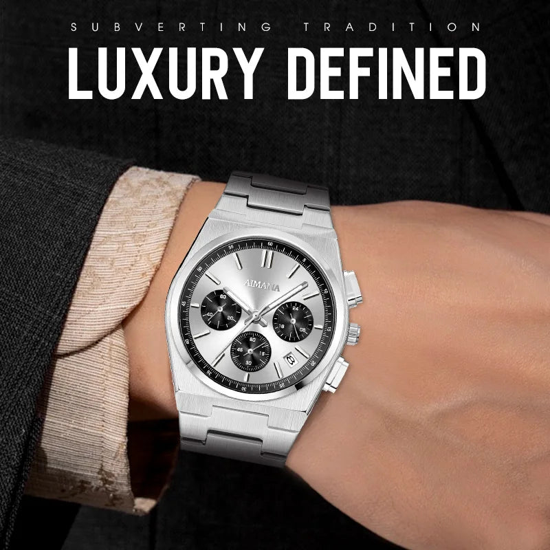 Men's Luxury Fashion Casual Alloy Stainless Steel Strap Quartz Watch 41mm Chronograph Pointer Dial 30M Water Resistance