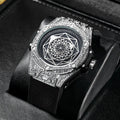 Diamond-embellished Alloy Case 45mm Pointer Dial Fashionable Trendy Creative Mens Silicone Luminous Quartz Watch