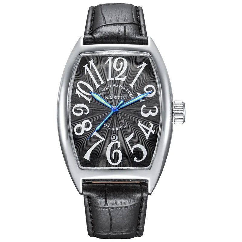 Barrel-shaped Alloy Case Men's Quartz Watch Luxury Retro Style Luminous Acrylic Band Pointer Dial