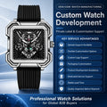 Outdoor Sports Fashion Quartz Luminous Waterproof Alloy Case Silicone Band 42mm Mens Watch Square Hollow-Out Design Cross-Border