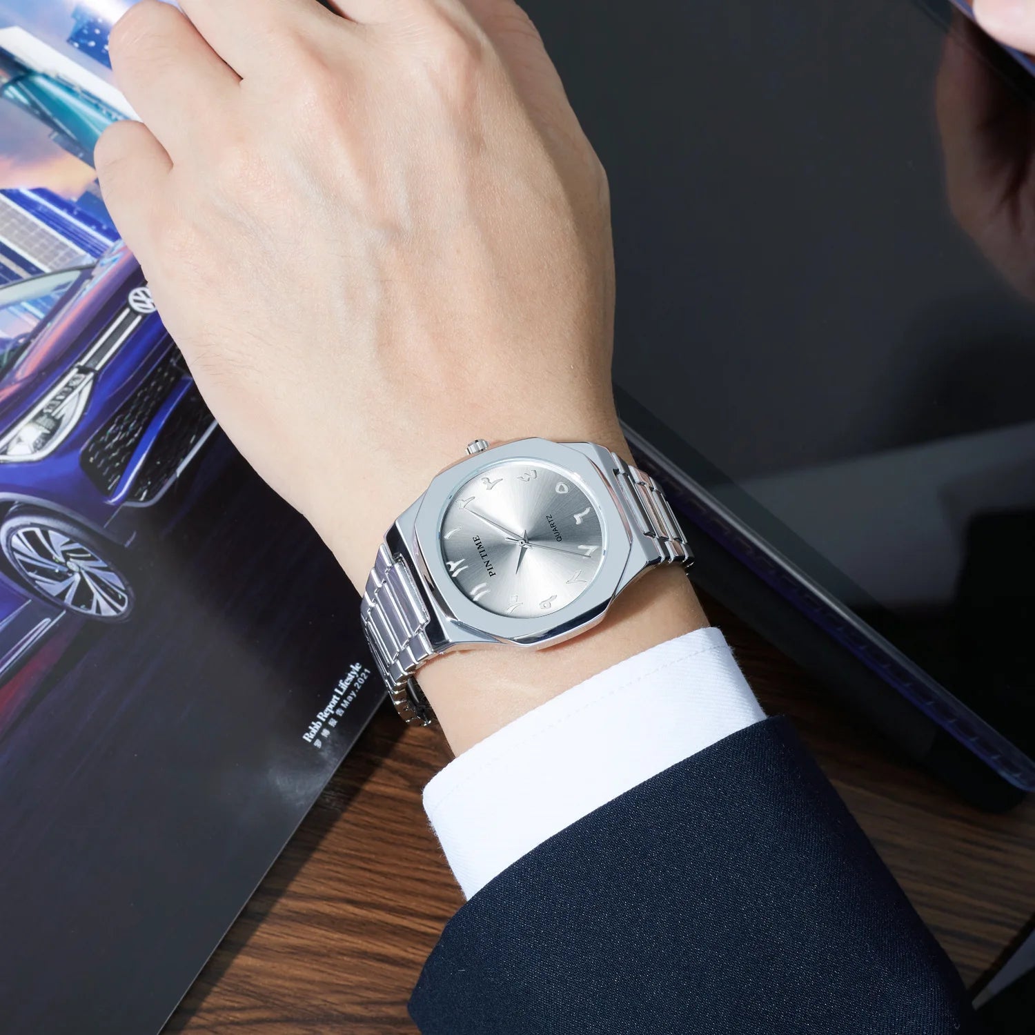 Men's Watch Casual Premium-Looking Alloy Case Water-Resistant Quartz Movement Creative Arabic-Saudi-Style Business Design