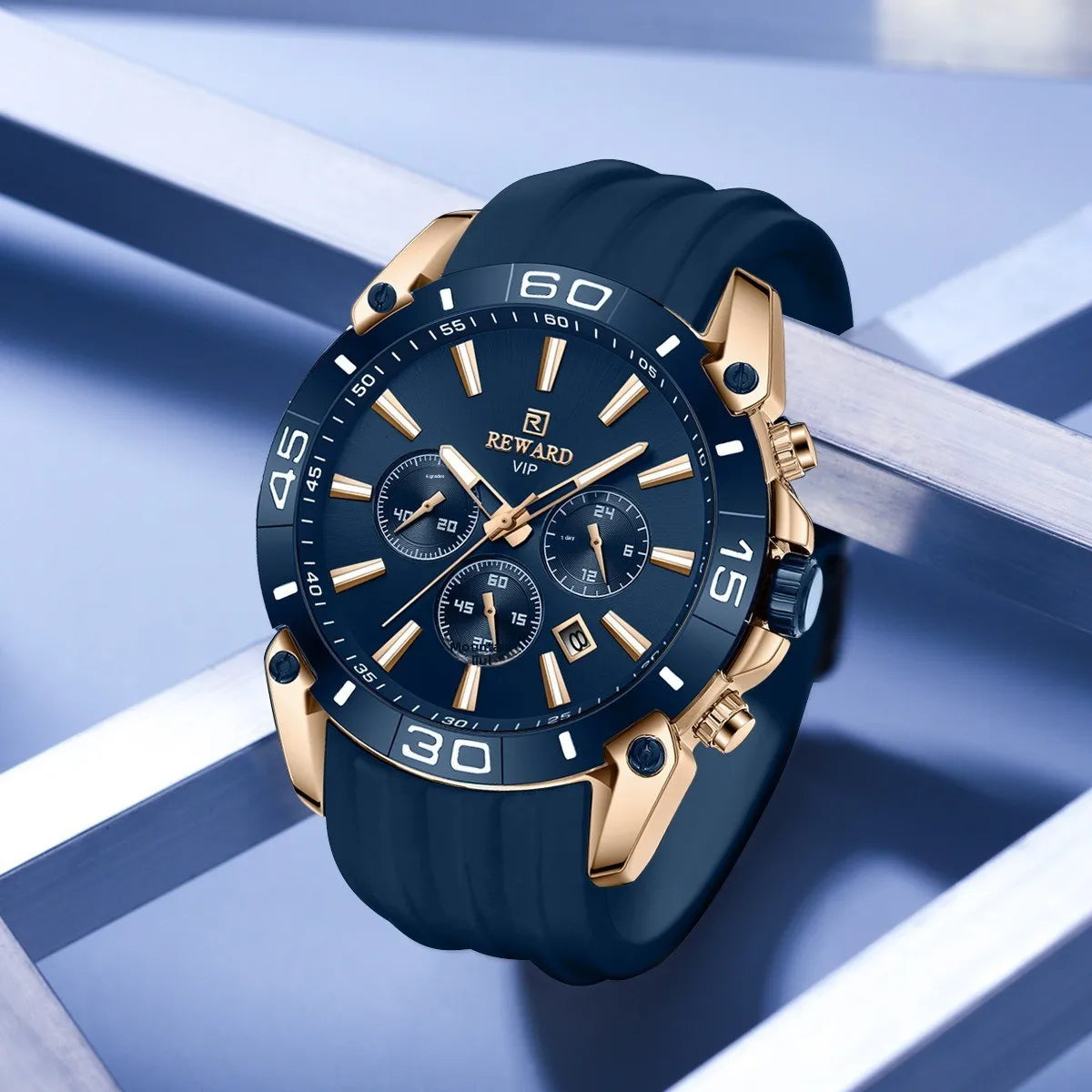 Mens Quartz Chronograph Sports Watch 45mm Dial Silicone Band Alloy Case 12mm Skin-Friendly Three-Subdial Six-Hand Pointer