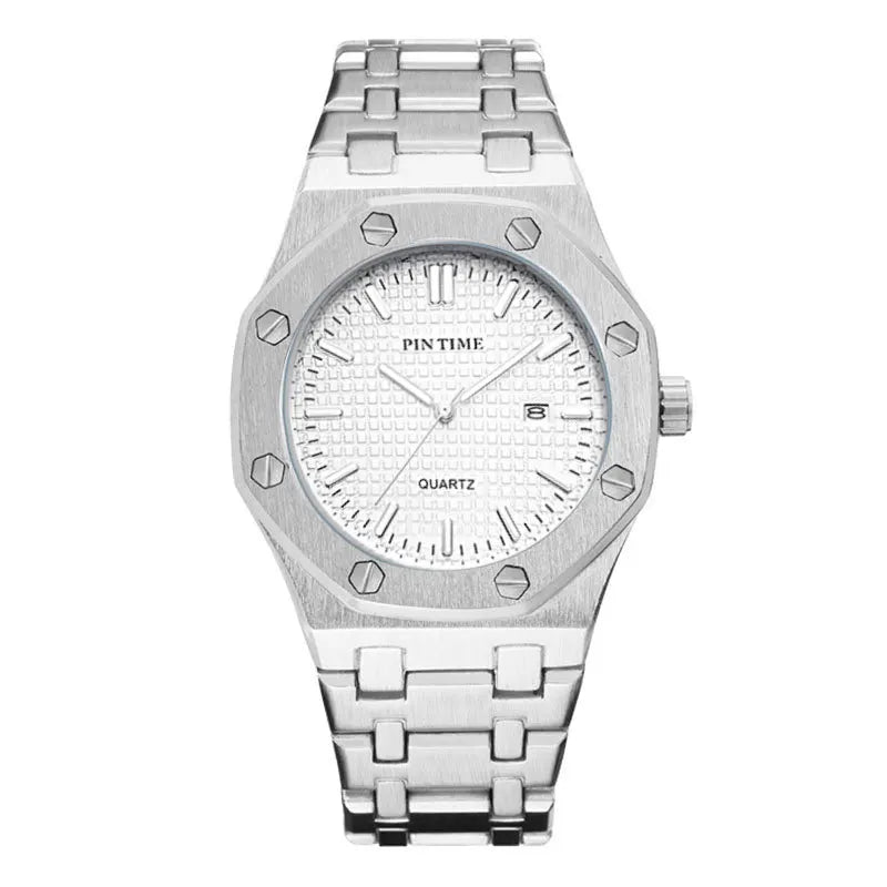 Mens Luxury Quartz Watch Drop Shipping; 41mm Octagonal Alloy Case Alloy Band; 30M Water Resistant Pointer Dial