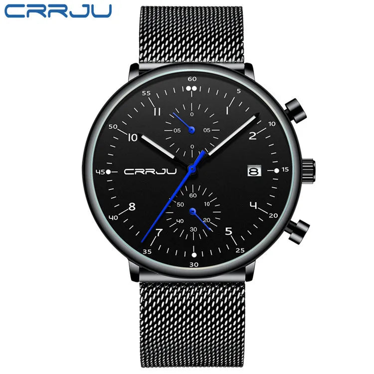 New Men's Stainless Steel Alloy Analog 3BAR Water Resistant Sports Watch Hidden Clasp Mineral Glass Fashionable Multifunctional