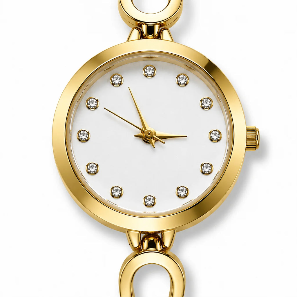 Women's Fashion Quartz Watch Alloy Case Glass Dial Stainless Steel Buckle Jewelry Clasp Metal Strap Splash Resistant Wholesale